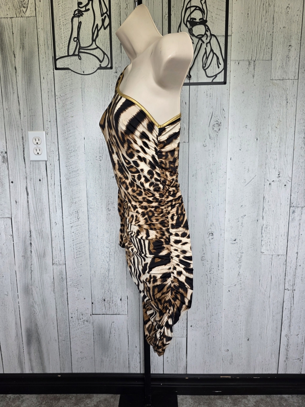 Cameo One Shoulder Animal Print Ruched Bodycon Dress Size Medium - Picture 5 of 11